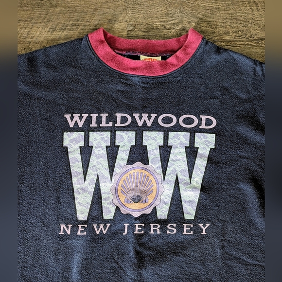 Vintage 90s Wildwood New Jersey Crewneck Beach Pullover Nutmeg Sweatshirt Size L - Picture 2 of 8